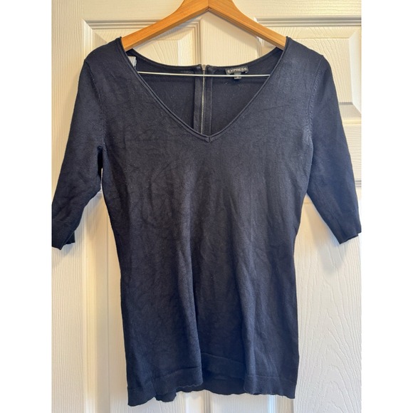Womens Express Black Quarter Sleeve Shirt With Zipper Blouse Size Medium - Picture 1 of 12